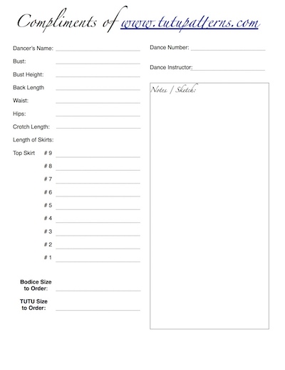 Individual Dancer Measruement Chart Image